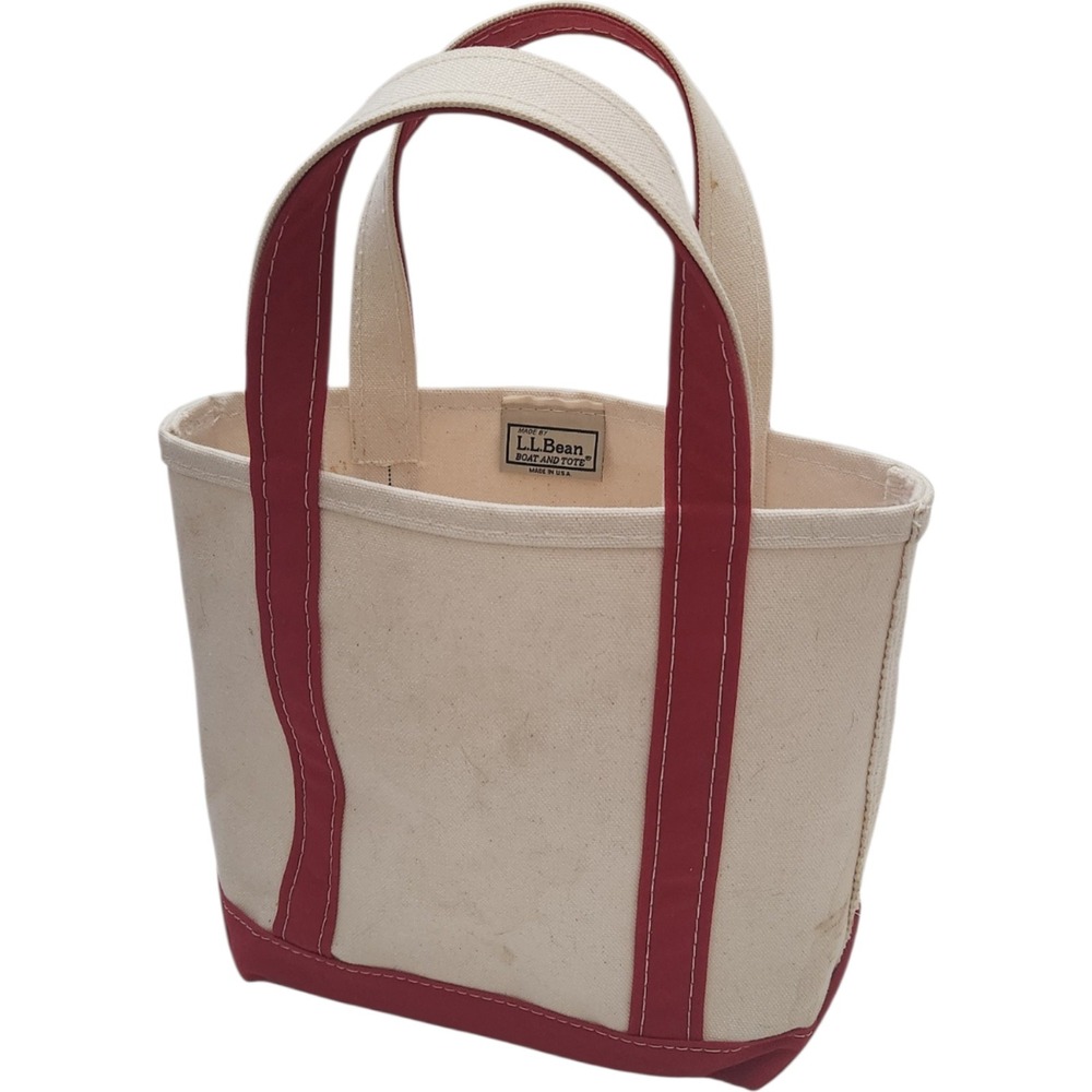 LL Bean Boat and Tote Small Canvas Bag Cream Red Made in USA